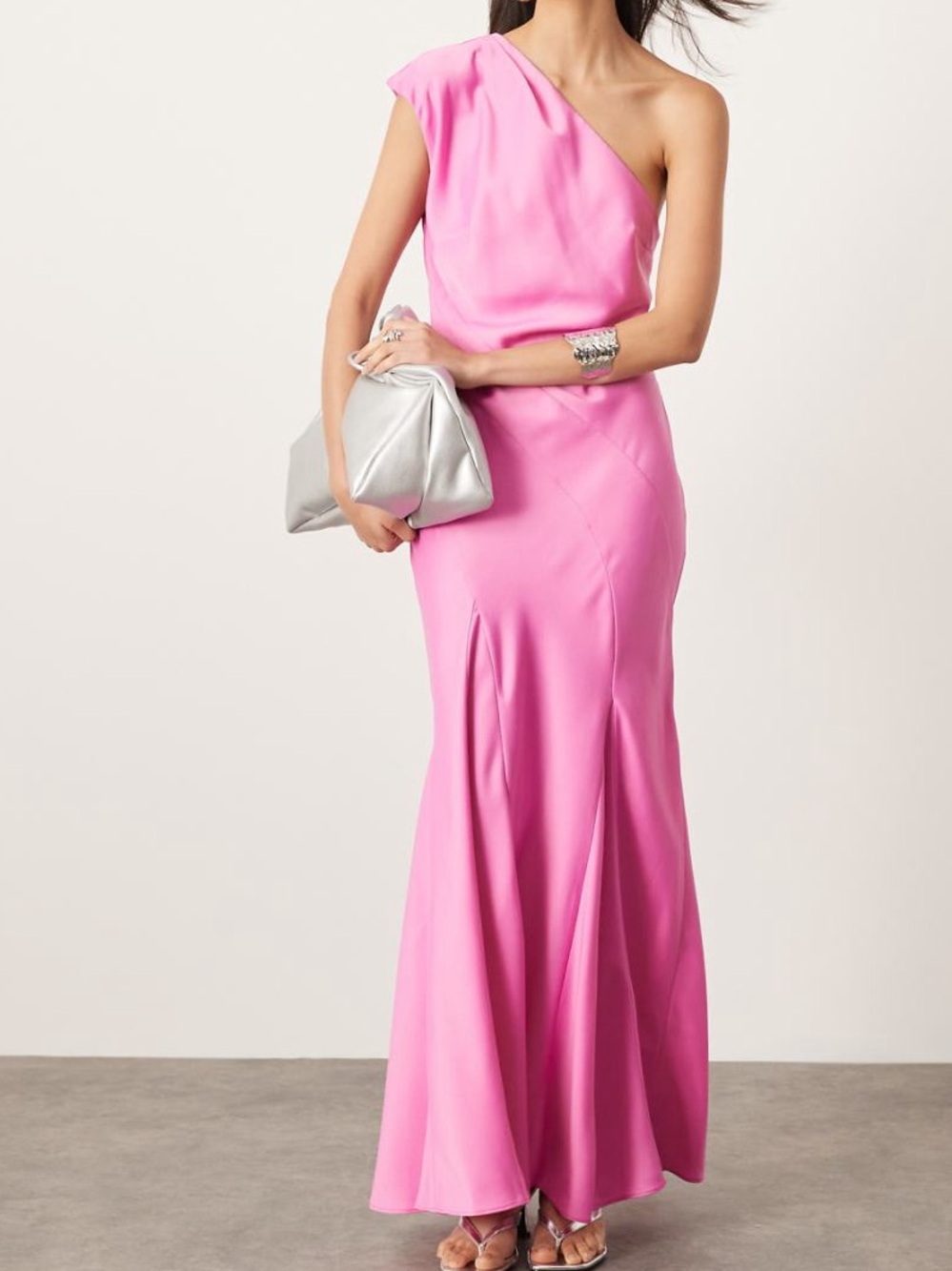 ASOS Pink One-Shoulder Maxi Dress (Sz 12) Ptp 23” - Picture 1 of 8